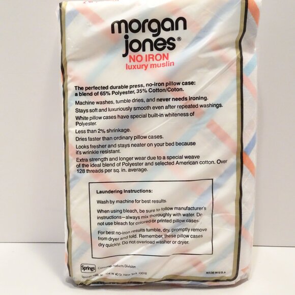 Morgan Jones Standard Pillowcases Luxury Muslin Blue Orange Plaid USA NOS Vintag - Picture 4 of 4